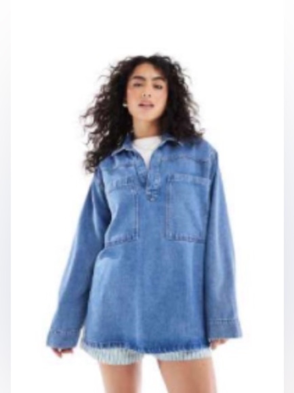 ASOS DESIGN denim rugby top in light wash blue